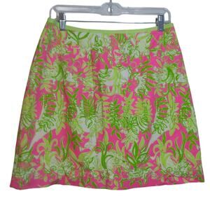 Lilly Pulitzer Vintage Y2K  Pink and Green Elephant A-Line Skirt Resort Size 8